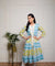 Yellow and Blue Printed Mul Tiered Jakcet With Inner & Tulip