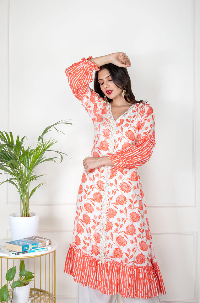 KHWAAB - Living Coral  Three Piece Suit Set
