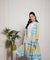 Yellow and Blue Printed Mul Tiered Jakcet With Inner & Tulip