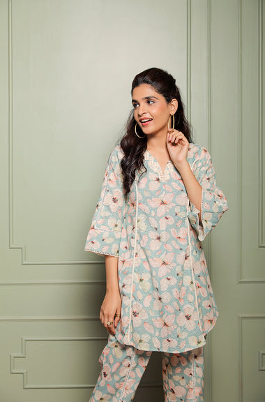 OH MY CO-ORD!! - Floral Printed Blue Co-ord Set