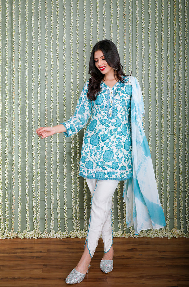 KHWAAB - Pacific Blue Three Piece Suit Set
