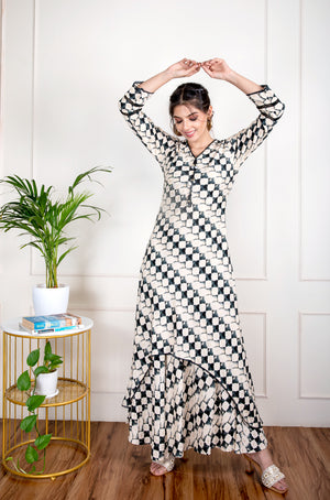 Bottle Green Two Layered Gown