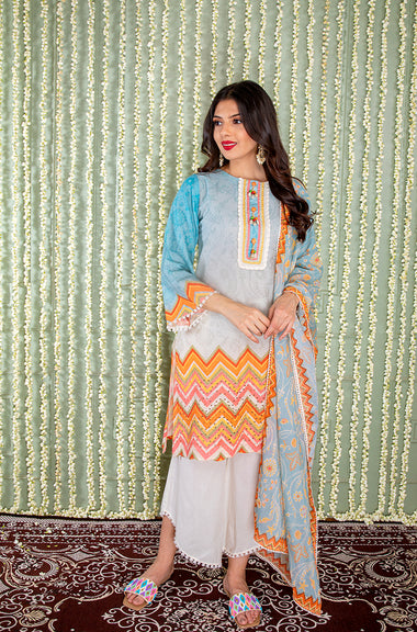 KHWAAB - Lagoon Blue Three Piece Suit Set