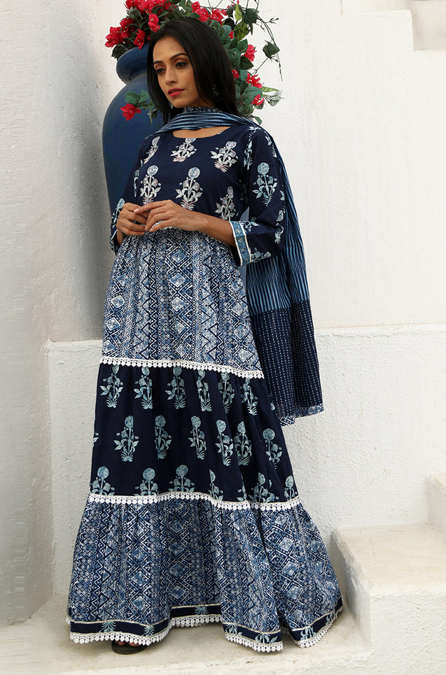 Moh by Ishnya - 1 Piece Gown with Printed Stole