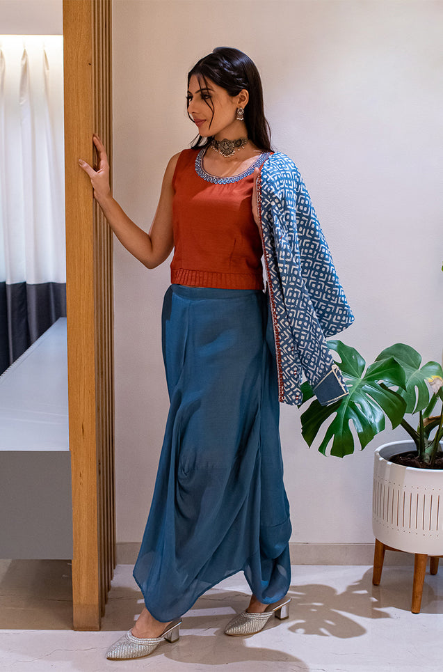 MATARGASHTHI - Blue Mirror Jacket with Turkey Skirt