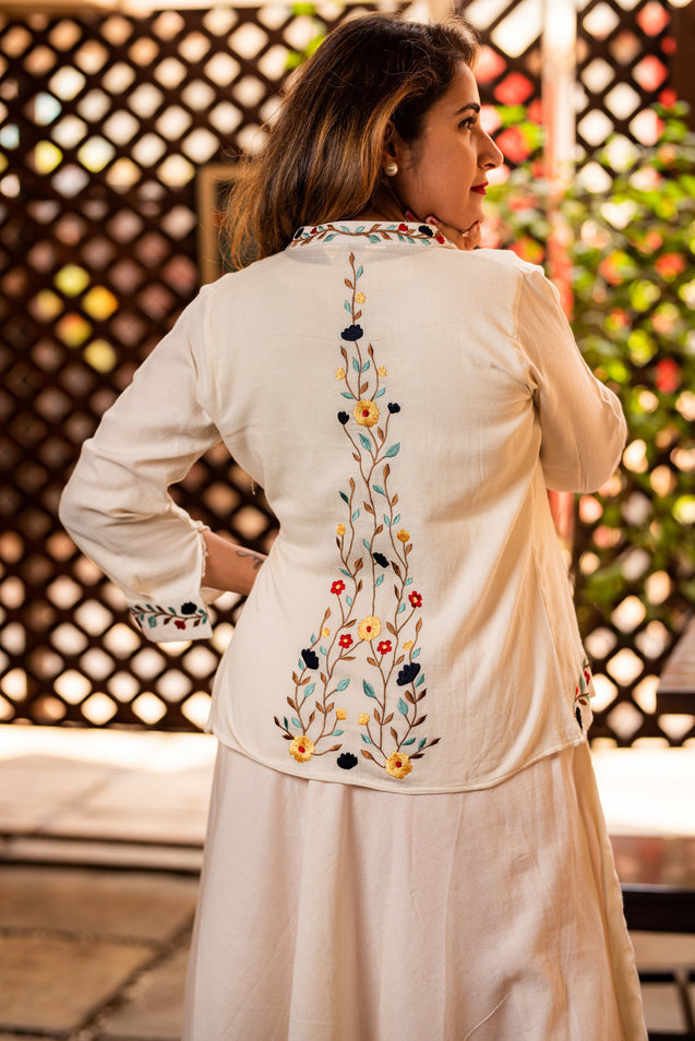 White and Wonderful - Long Dress with Embroidered Short Jacket