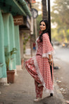 Trendy Twist - Asymetrical Long Kurta with Dhoti Pants - Rust