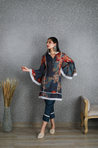 Navy Blue Floral Printed Two Piece Set With Kurta And Pants