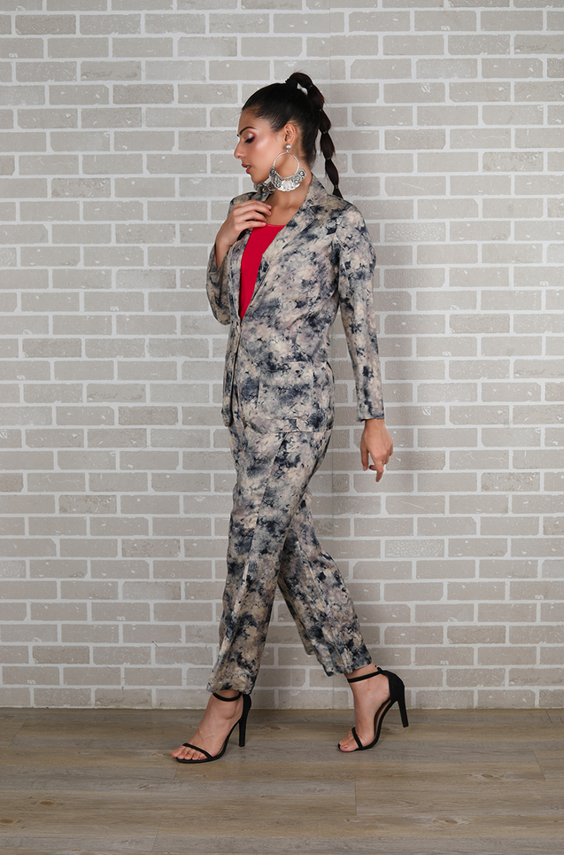 METTLE- Blue Marble Print Blazer Set