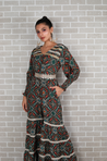 ALLOY- Sharara Jumpsuit With Gota  Belt- Emerald Green