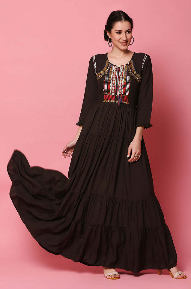 Bottle Green Bohemian Tiered Gown