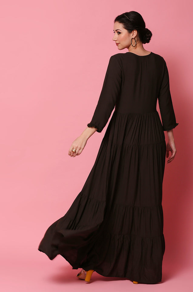 Bottle Green Bohemian Tiered Gown