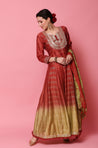 SANJH -  Rust and Green Gown Style With Tie-Dye Dupatta