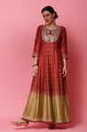 SANJH -  Rust and Green Gown Style With Tie-Dye Dupatta