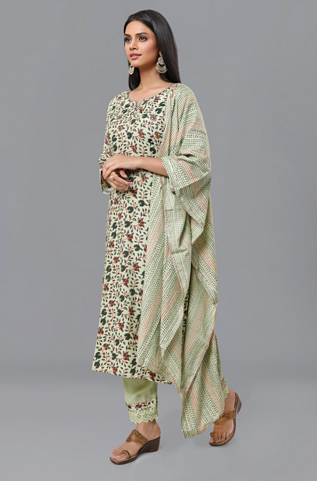 PANAAH - Green Three Piece Kurta Set with Dupatta