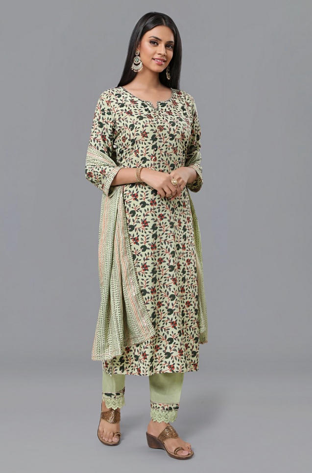 PANAAH - Green Three Piece Kurta Set with Dupatta