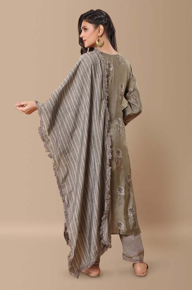 PANAAH - Sage Green 3 Piece Kurta Set with Dupatta