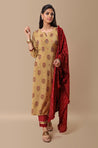 PANAAH - Beige Red 3 Piece Kurta Set with Dupatta