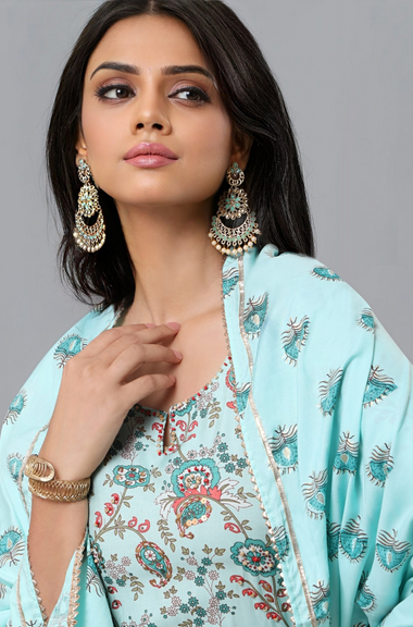 PANAAH - Blue Three Piece Kurta Set with Dupatta