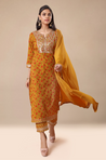 MIRA by Ishnya - Mustard Green 3 Piece Kurta Set