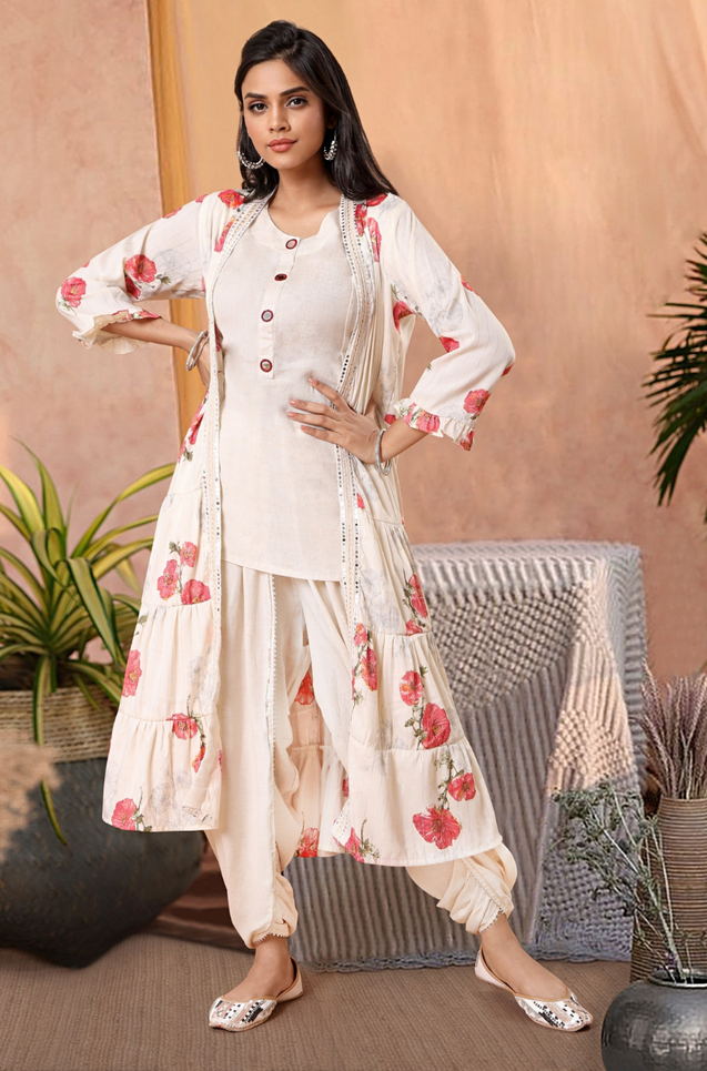 Fitoor - 3/4th Sleeve Floral Jacket with Tulip Pant