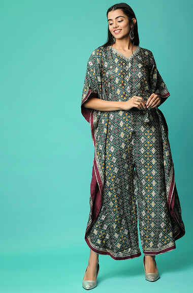 ALLOY - Galactic Green Butterfly Jumpsuit With Mirror Work And Gota Details