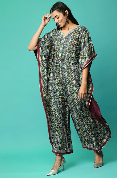 ALLOY - Galactic Green Butterfly Jumpsuit With Mirror Work And Gota Details