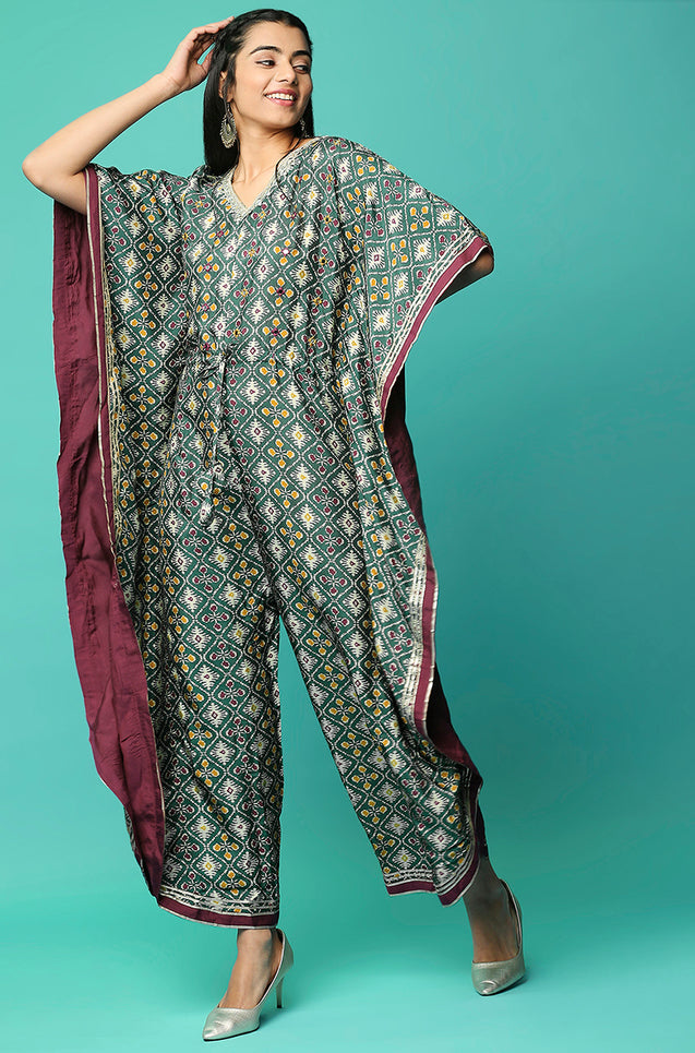 ALLOY - Galactic Green Butterfly Jumpsuit With Mirror Work And Gota Details
