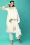 SANJH - Off - White Three Piece Kurta Set with Intricate Embroidery Work And Coin Details