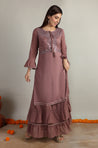 FESTIVE COMFORT - MUL MUL LILAC TWO LAYERED KURTA WITH MIRROR WORK