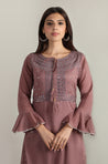 FESTIVE COMFORT - MUL MUL LILAC TWO LAYERED KURTA WITH MIRROR WORK