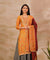 SANJH- Mustard And Wine Pleated Palazzo Pant, Kurta, Dupatta Set