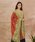 SANJH- Rust And Green Pleated Palazzo Pant, Kurta, Dupatta Set