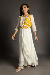 So Stunning - Off-White One Piece Dress with Cowl and Yellow Short Koti Jacket
