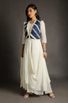 So Stunning - Off-White One Piece Dress with Cowl and Blue Short Koti Jacket