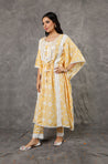 NOOR by ISHNYA - Yellow Long Kaftan Set with Embroidered Pants