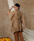 NOOR by ISHNYA - Sand brown Short Kaftan Set with Embroidered Pants