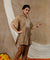 NOOR by ISHNYA - Sand brown Short Kaftan Set with Embroidered Pants