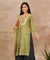 SANJH- Rust And Green Pleated Palazzo Pant, Kurta, Dupatta Set
