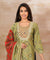SANJH- Rust And Green Pleated Palazzo Pant, Kurta, Dupatta Set