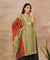 SANJH- Rust And Green Pleated Palazzo Pant, Kurta, Dupatta Set