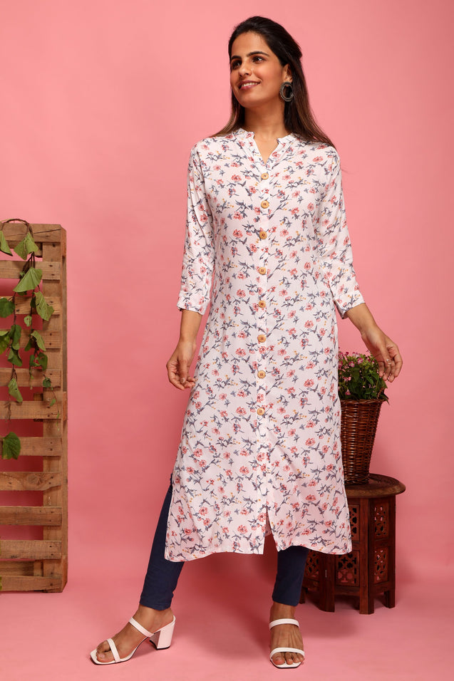 Small Floral Print - Straight Kurta with mask
