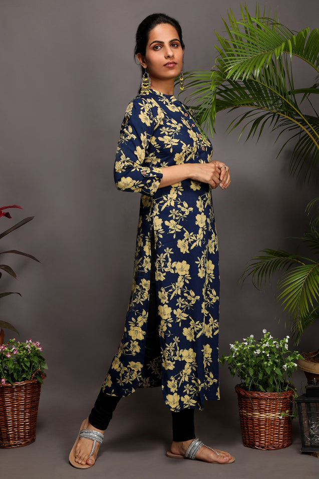 Dazzling Floral - Long Straight Kurta with mask
