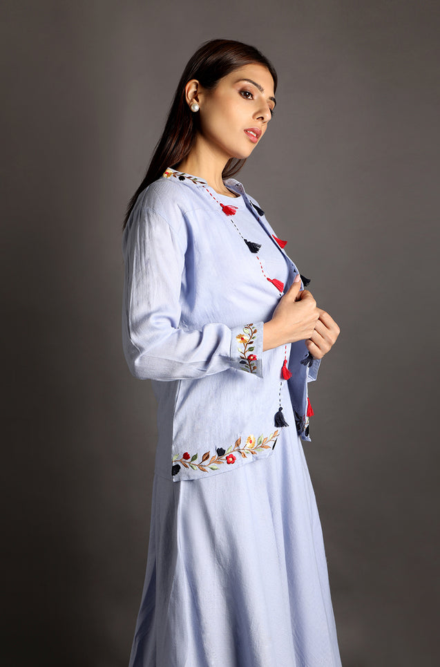 Blue and Wonderful - Long Dress With Embroidered Short Jacket