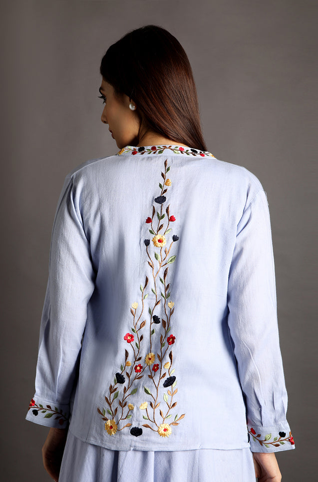 Blue and Wonderful - Long Dress With Embroidered Short Jacket