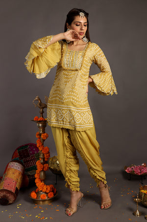 Go Bandhani !!! MUSTARD Bandhani Kurta with Dhoti Pants