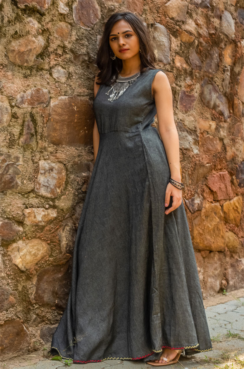 Grey and Wonderful - Long Dress with Embroidered Short Jacket - Ishnya Grey and Wonderful - Long Dress with Embroidered Short Jacket - Ishnya