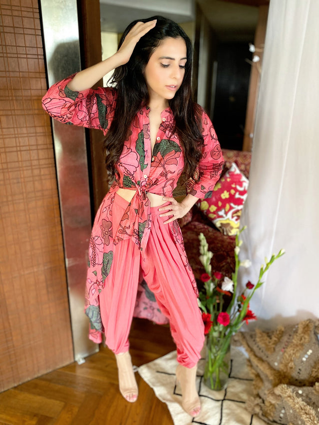 Must(ard) Try! - Floral Print Kurta with Tulip Pants - Pink